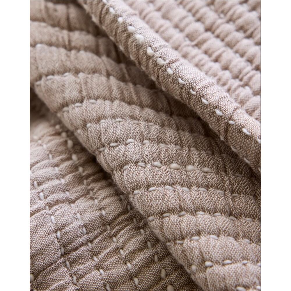 NWOT Quince 100% Organic Cotton Channel Stitch Coverlet Set King Cal King Taupe - Picture 8 of 10
